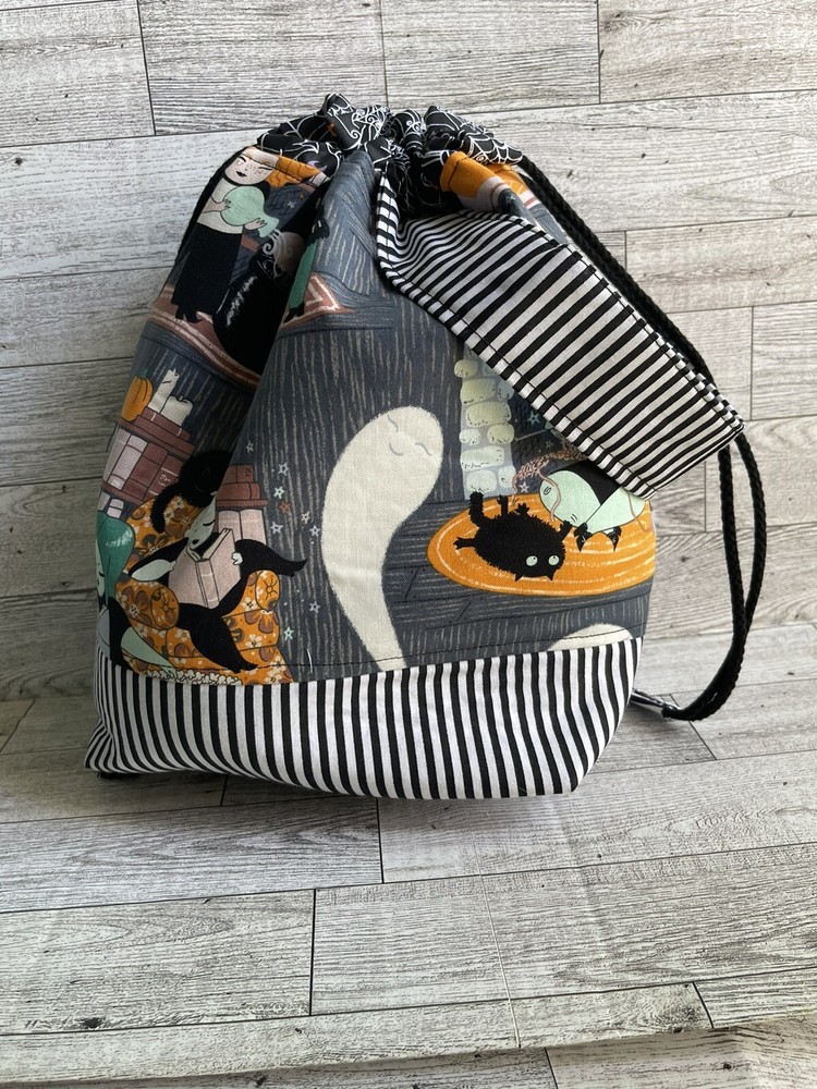 Knitting project bag handmade Halloween Witch Storage Tote Drawstring