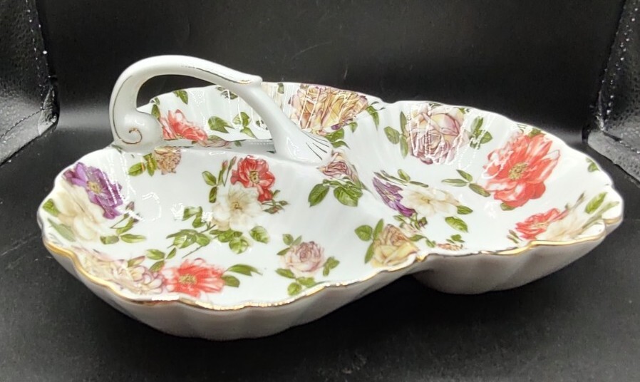 Vtg Royal Danube Floral 3 Section Serving Dish