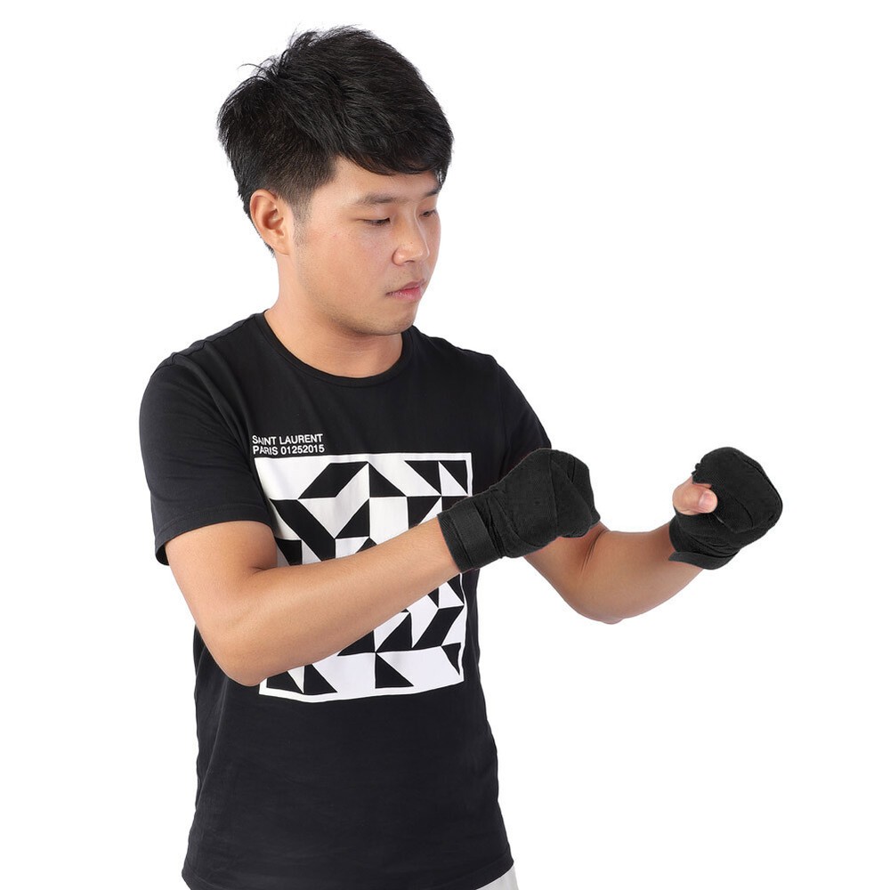 (Black 4m)1 Pair Elastic Hand Wrap Bandages Punching Handwrap Protector CH