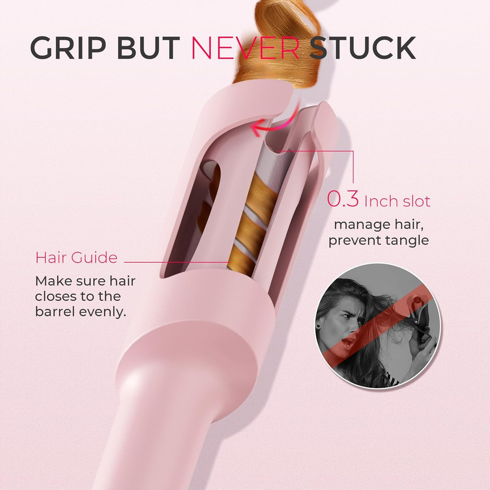 TYMO CurlPro Automatic Rotating Curling Iron 1.25 Inch Ionic Dual Voltage Pink