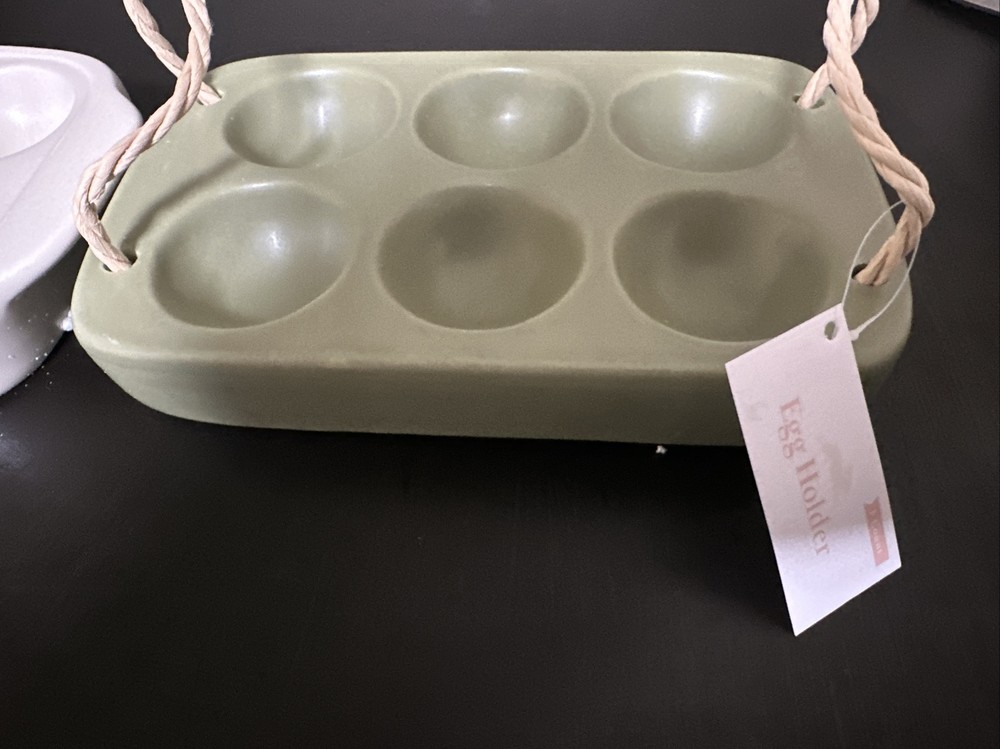 2 Target Bullseye Playground Easter Green Earthenware Ceramic Deviled Egg Holder