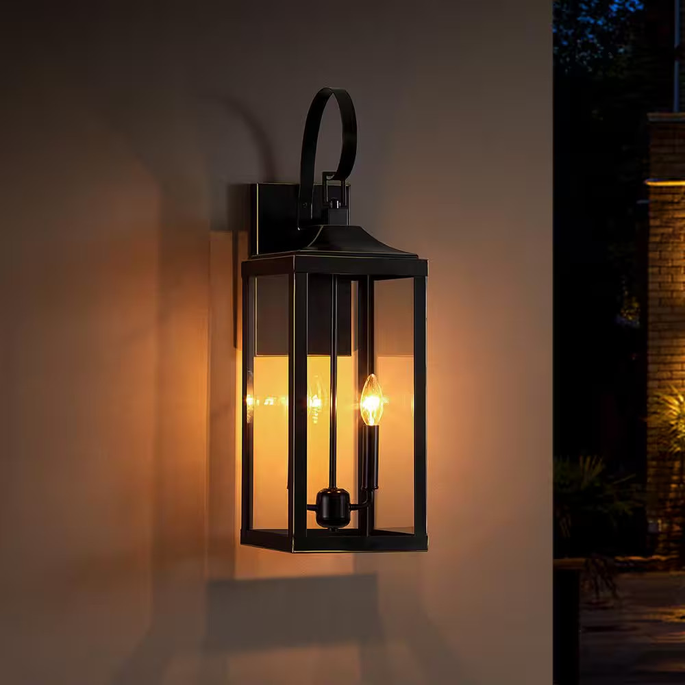 25.7 In. 2-Light Bronze Non Solar Large Outdoor Wall Lantern Sconce Light