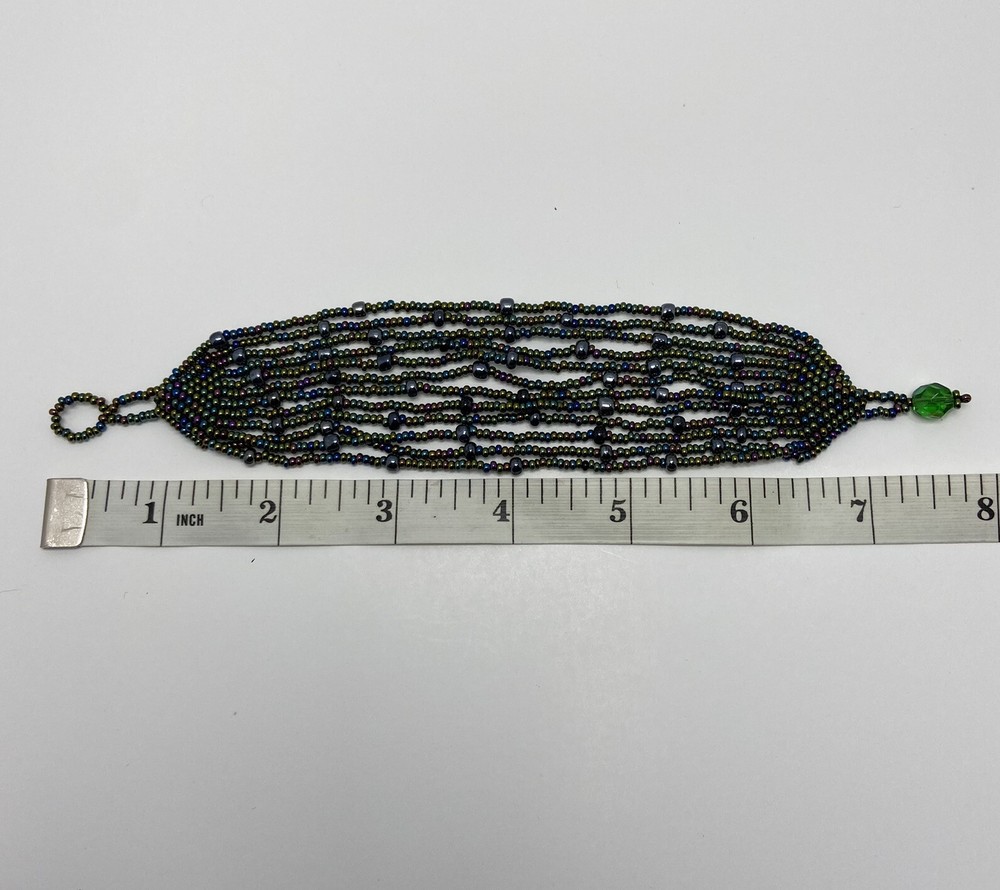 Dark Multi Colored Metallic Seed Bead Multi Strand Bracelet