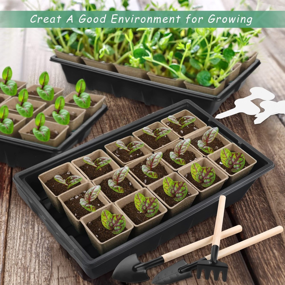 4 Pack Seed Starter Tray Kit, 120 Square Seed Peat Pots for Seedlings with Pl...