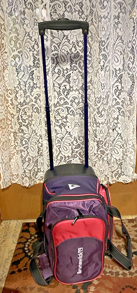 Brunswick Pink Black Rolling Bowling Ball Bag Single Telescoping Handle