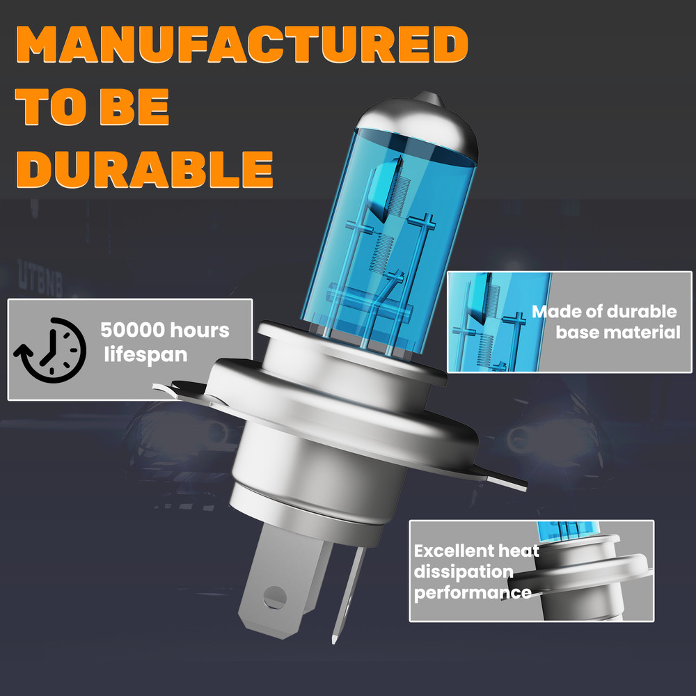 H4/9003 Halogen Headlight Super Bright Bulbs Kit White 6000K High/Low Beam 2PCS