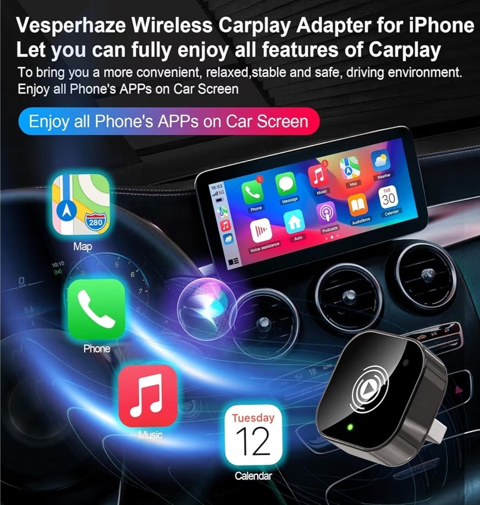Wireless Adapter Convert Wired to Wireless for CarPlay＆Android Small Size