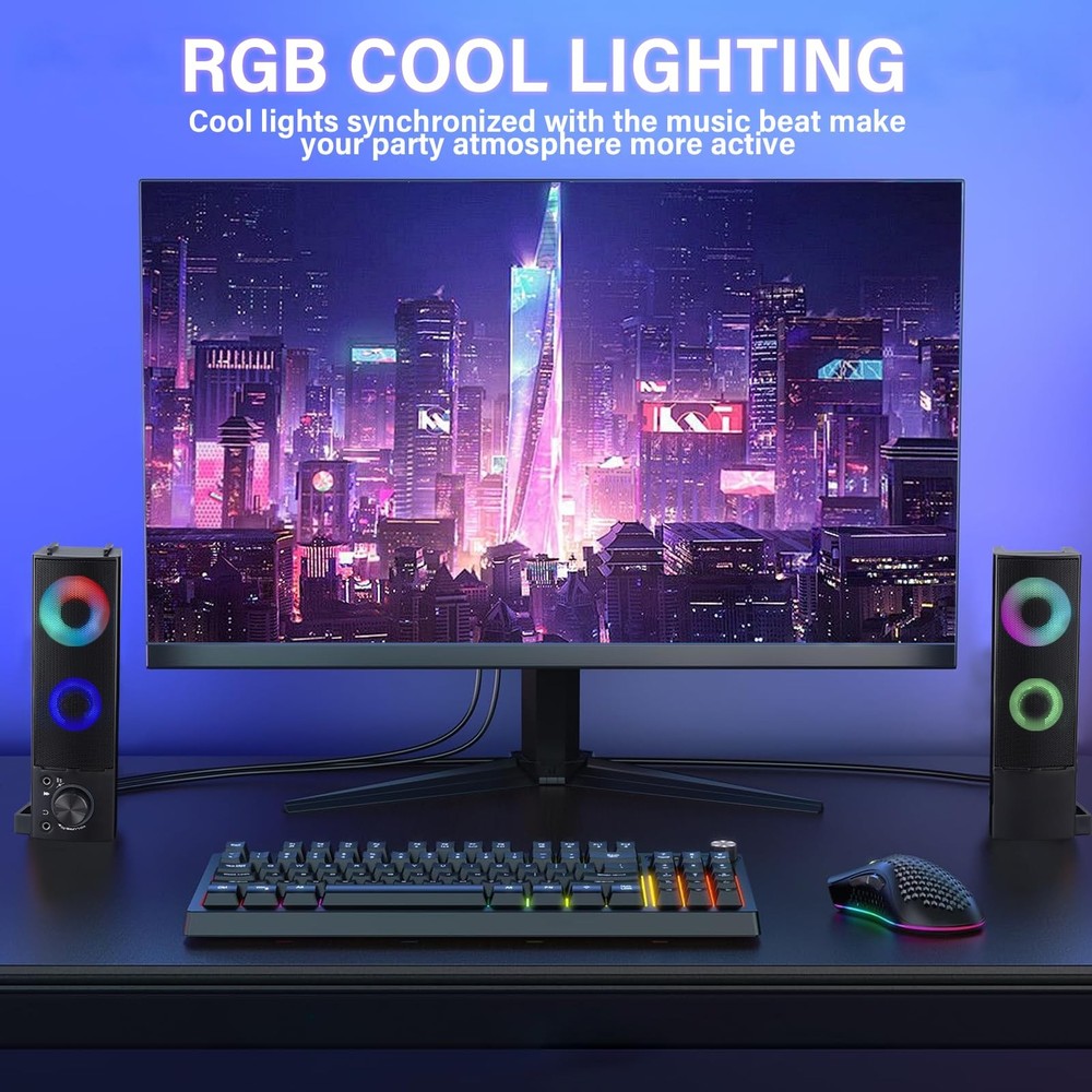 Wired Computer Speakers Designed for Desktop Devices USB Plug-and-Play Clear ...