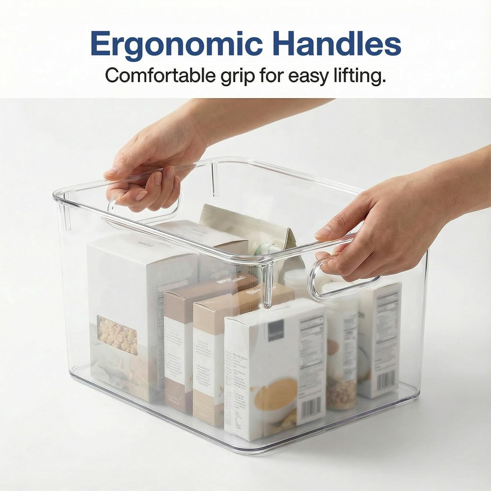 MOONEDGE 4 Pack Open Clear Plastic Storage Bins 11x8x6 Stackable Organizer Conta