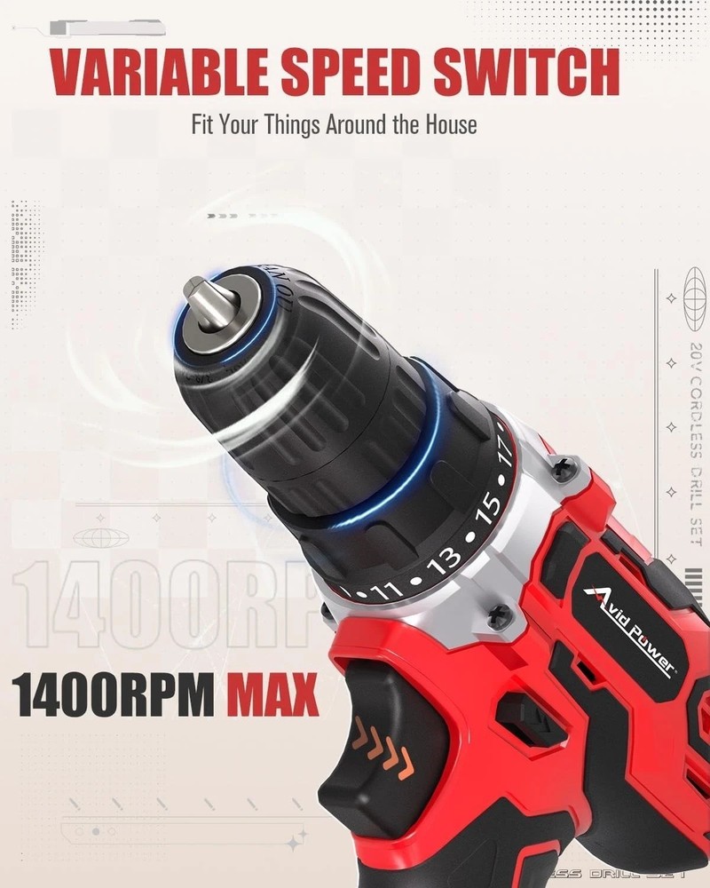 Lightweight 20V MAX Cordless Drill Set - 19 Torque Settings for All Projects