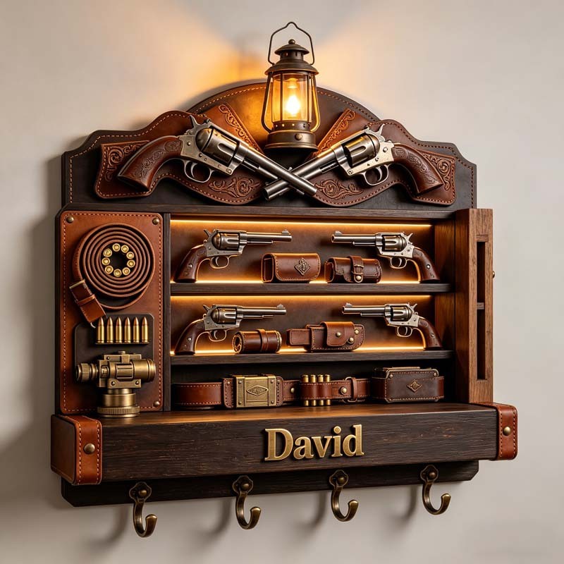 Personalized western tavern gun-themed hooks key holder