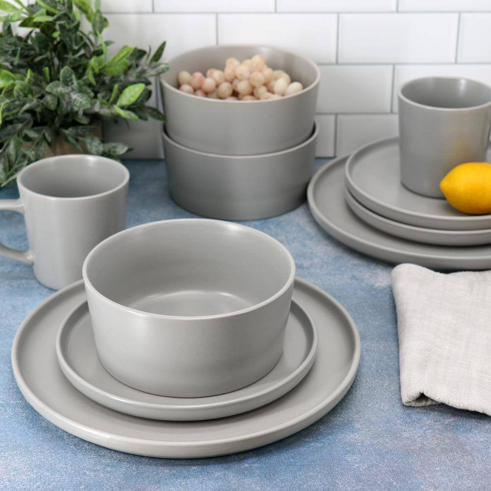 Luxe Matte 16-Piece Light Gray Matte Stoneware Dinnerware Set, Service for 4