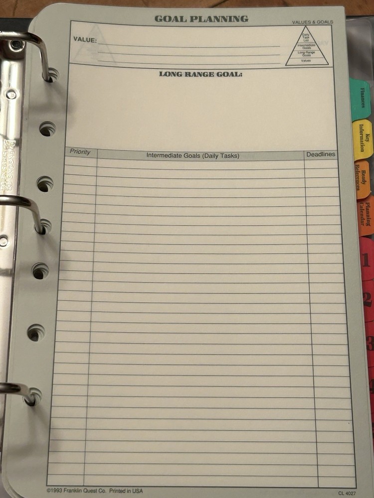1990s Franklin Quest Planner 3 Ring Binder With Pages