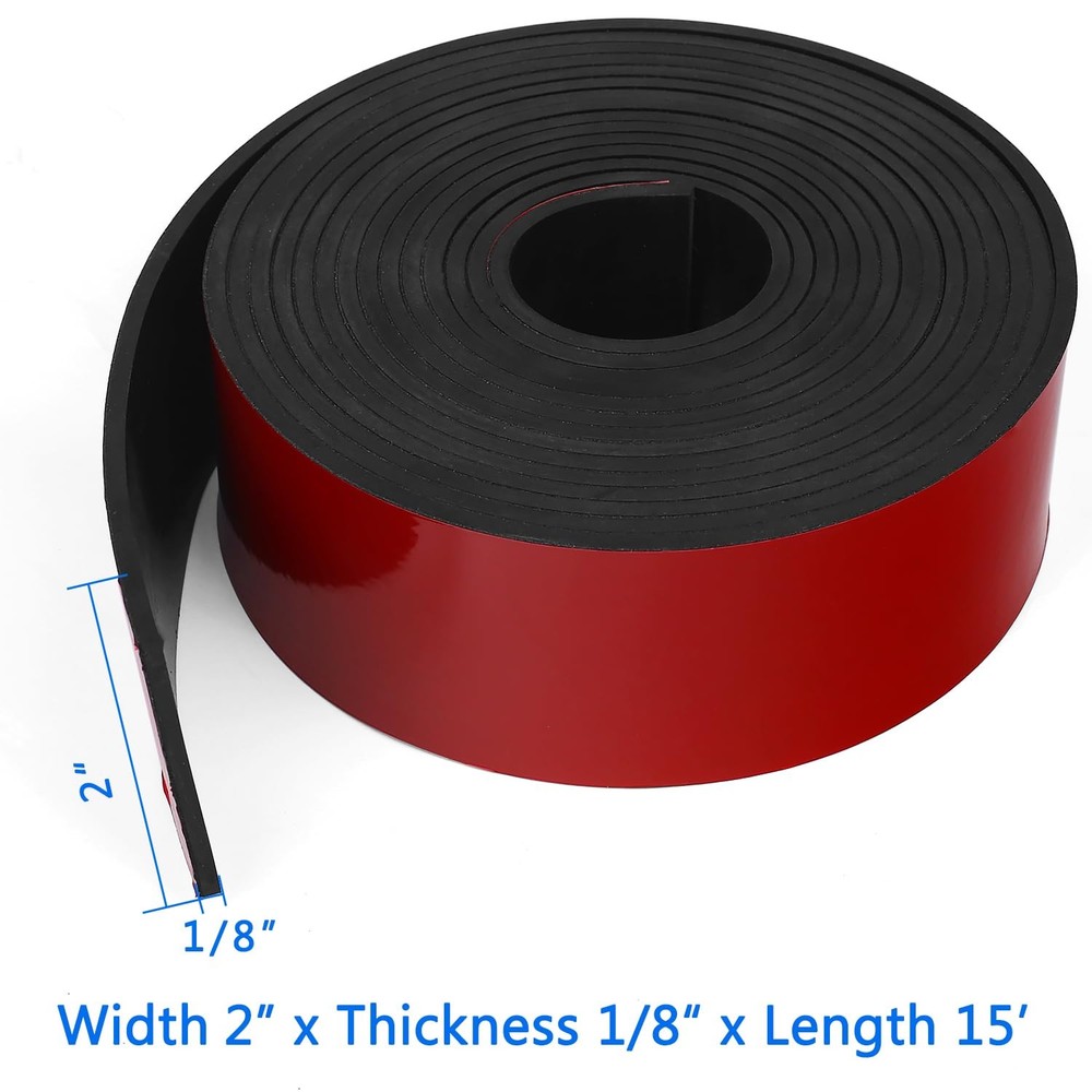 Adhesive Solid Rubber Strips, 2" Wide x 1/8" Thick x 180" Long Self Stick Bla...