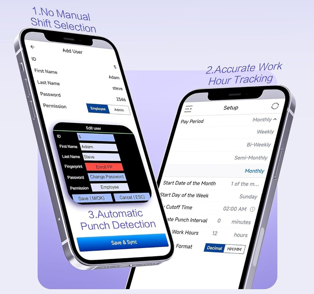 Time Clock - Fingerprinr & Password Usage - 2.4GHz WiFi - Shift Scheduling