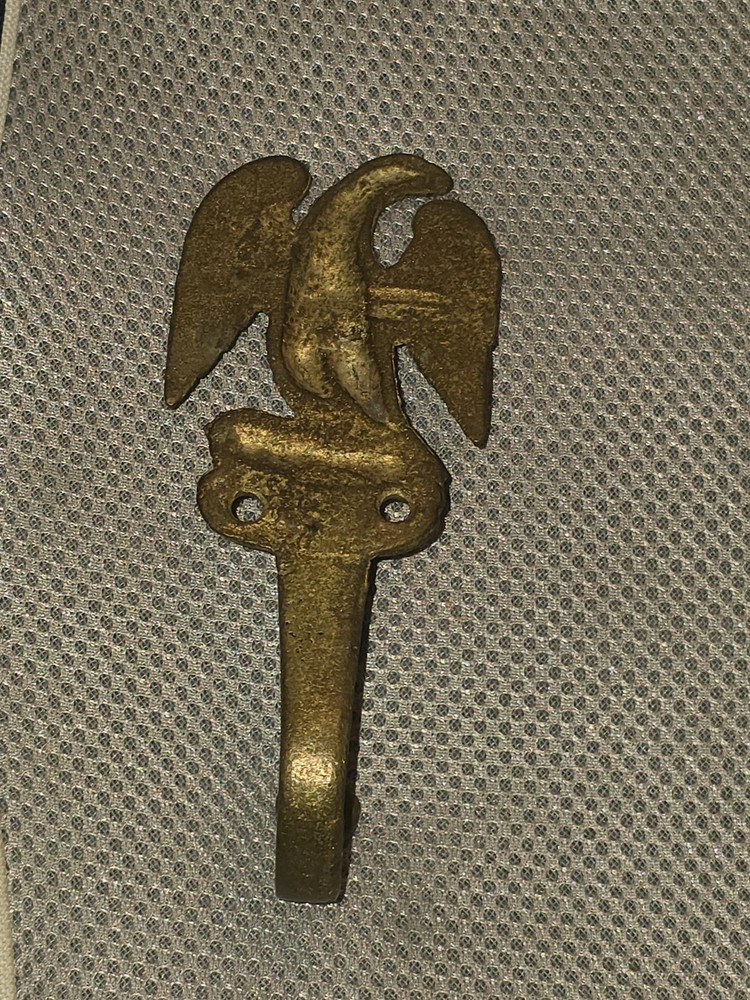 Antique Brass Eagle Hook Hanger Spread Winged Figural Architectural Hardware