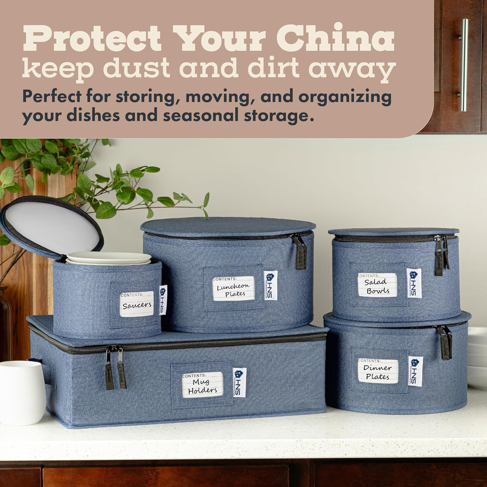 Denim Blue Hard Shell Storage Containers Set for Dinnerware - Service for 12