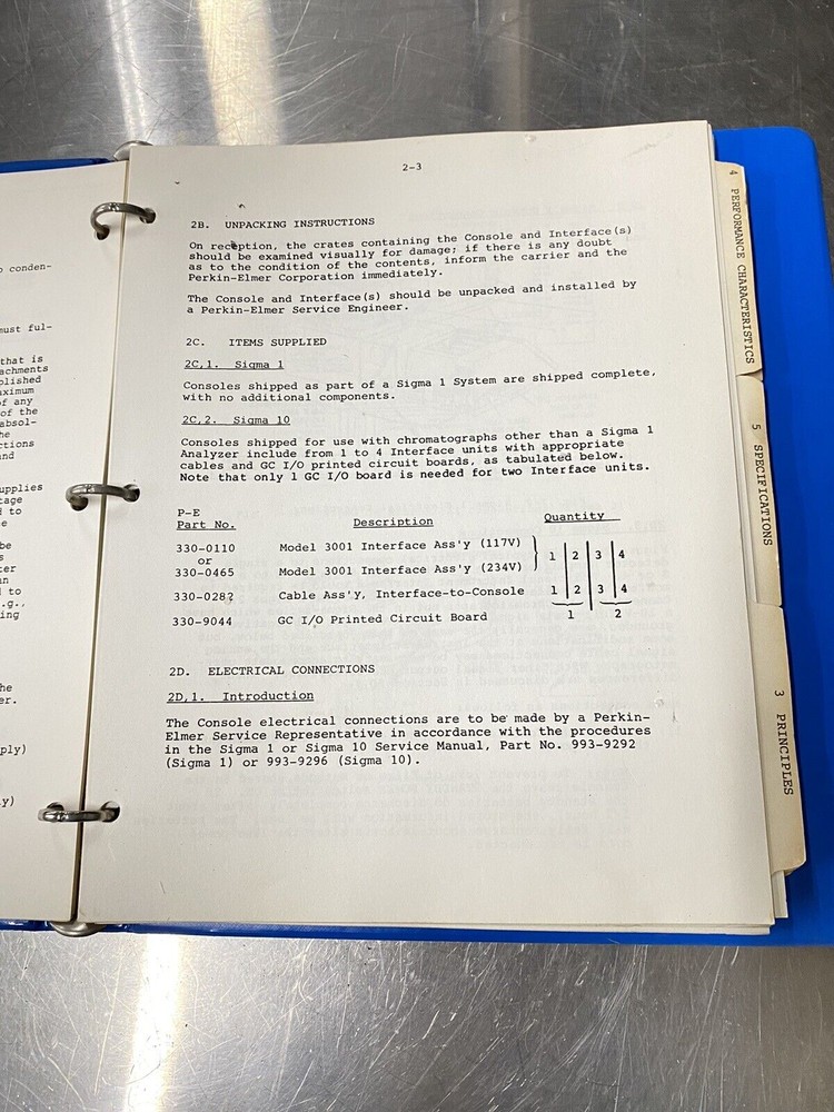 Perkin Elmer Sigma 1 Analyzer Console - Users Guide / Instructions Manual