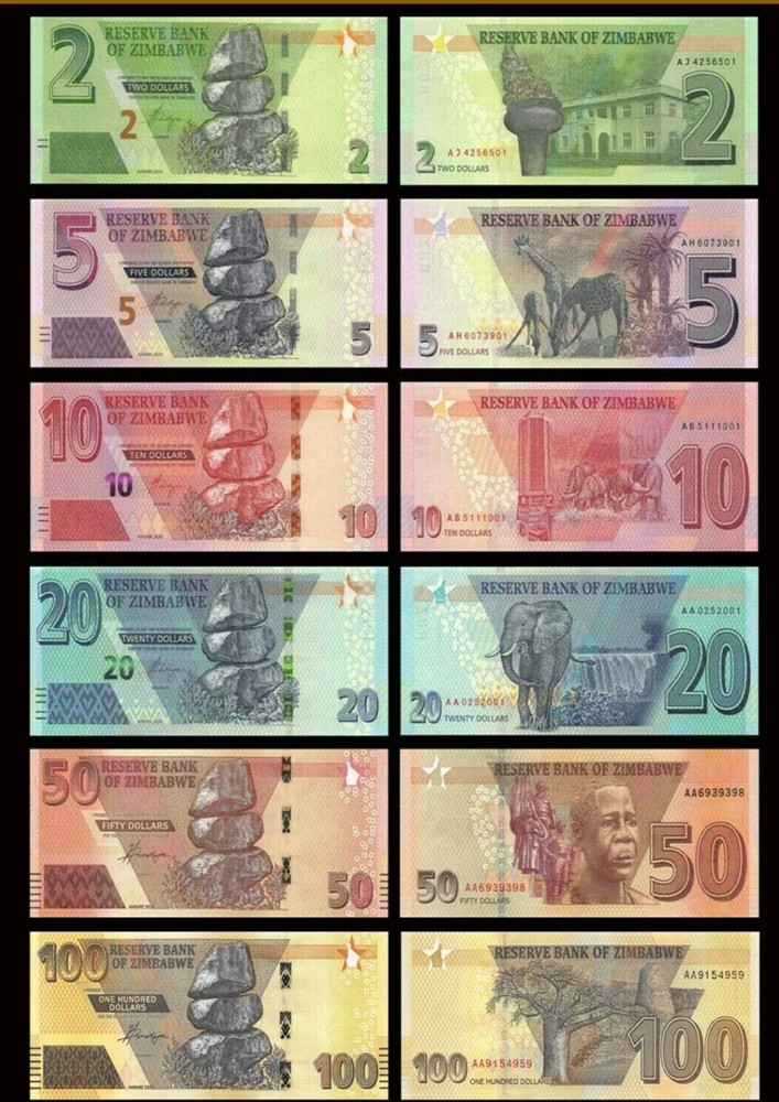 Zimbabwe complete set ($2 to $100) 2019-2020 P-NEW UNC