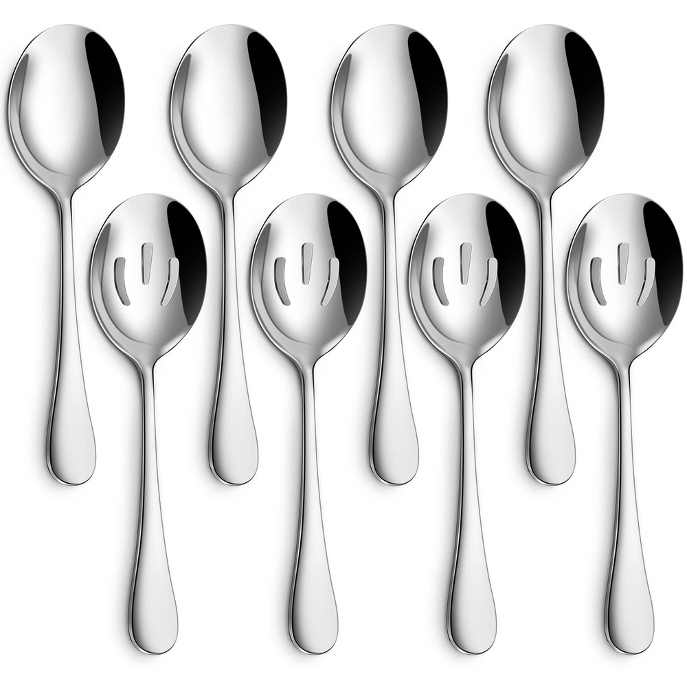 8-Piece Serving Set Includes 4 Spoons and 4 Slotted Spoons Mirror Polished