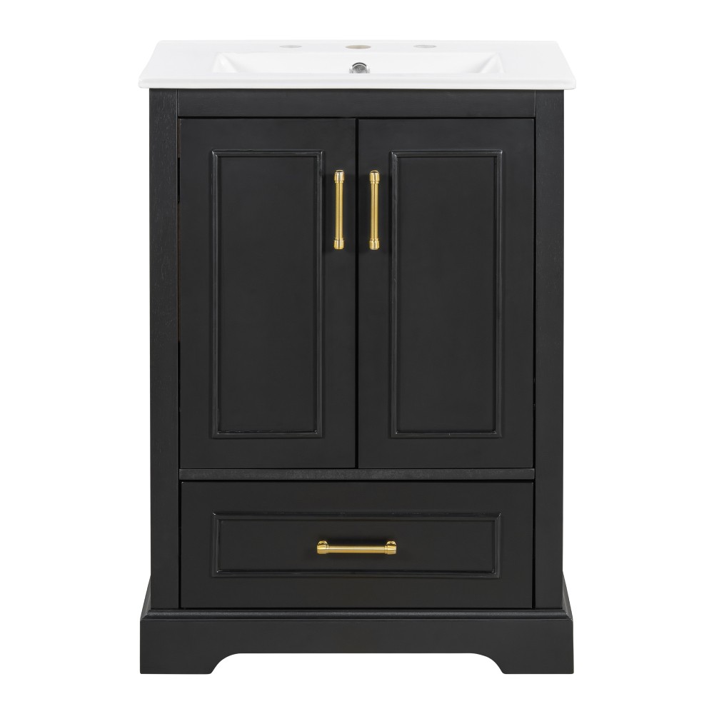 24"Bathroom Vanity with Sink, MDF Cabinet with Solid Wood Frame 1 Divided Drawer