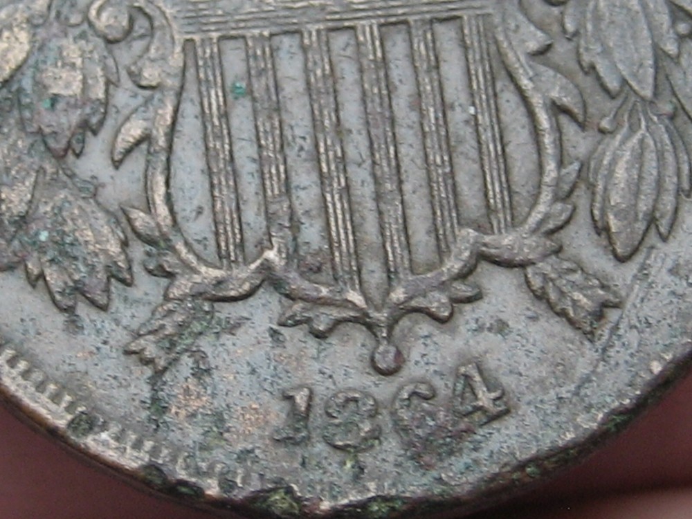 1864 Two 2 Cent Piece- Large Motto, Partial WE, VF/XF Details