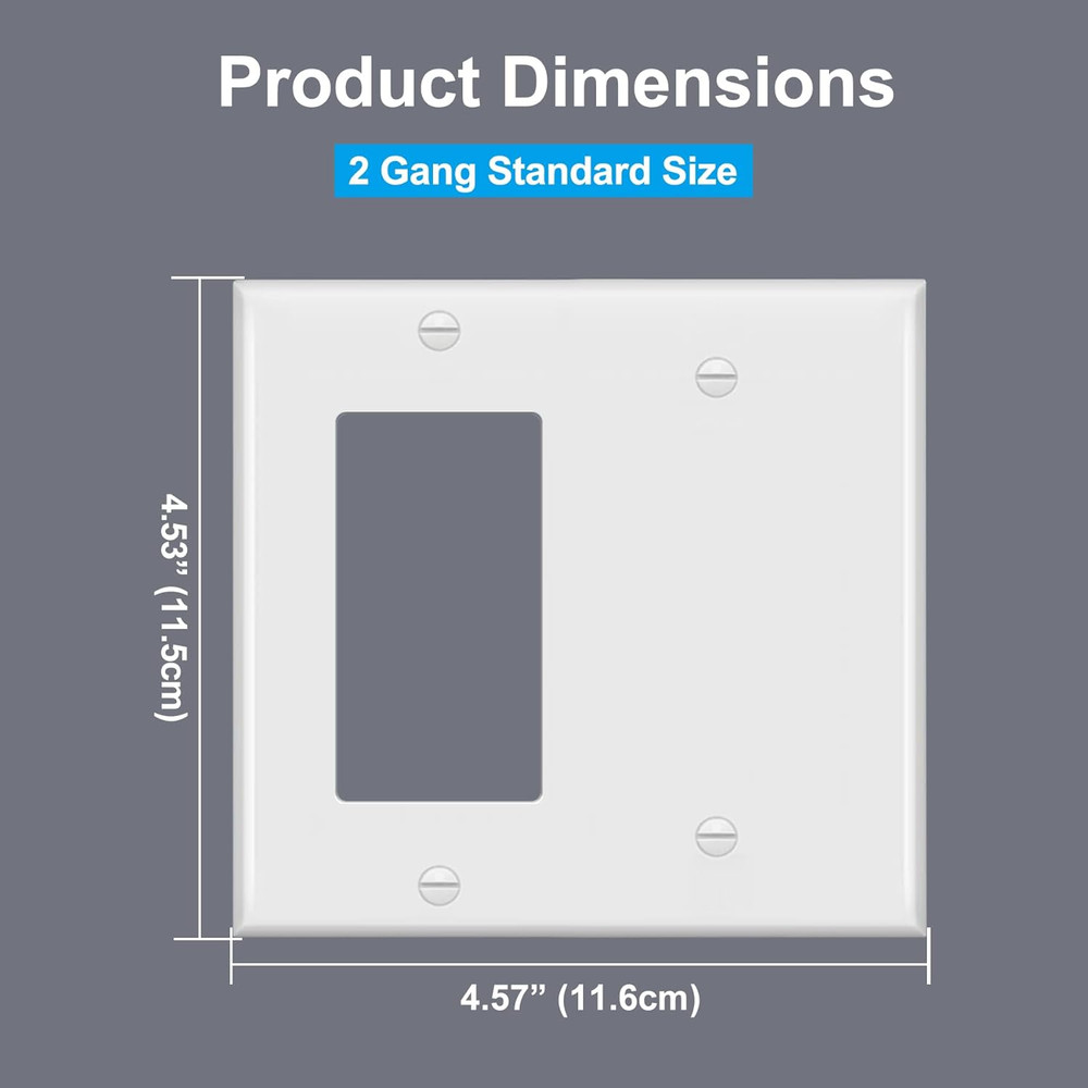 2-Pack 2-Gang Combination Wall Plate, Unbreakable White Polycarbonate