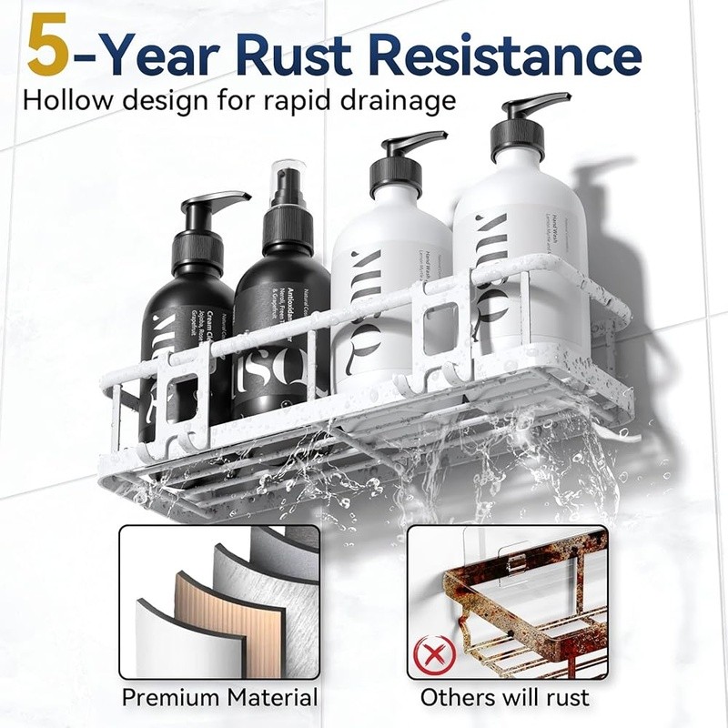 Durable Shower Organizer Caddy Rust Proof Bath Shelf Adhesive Storage Solution