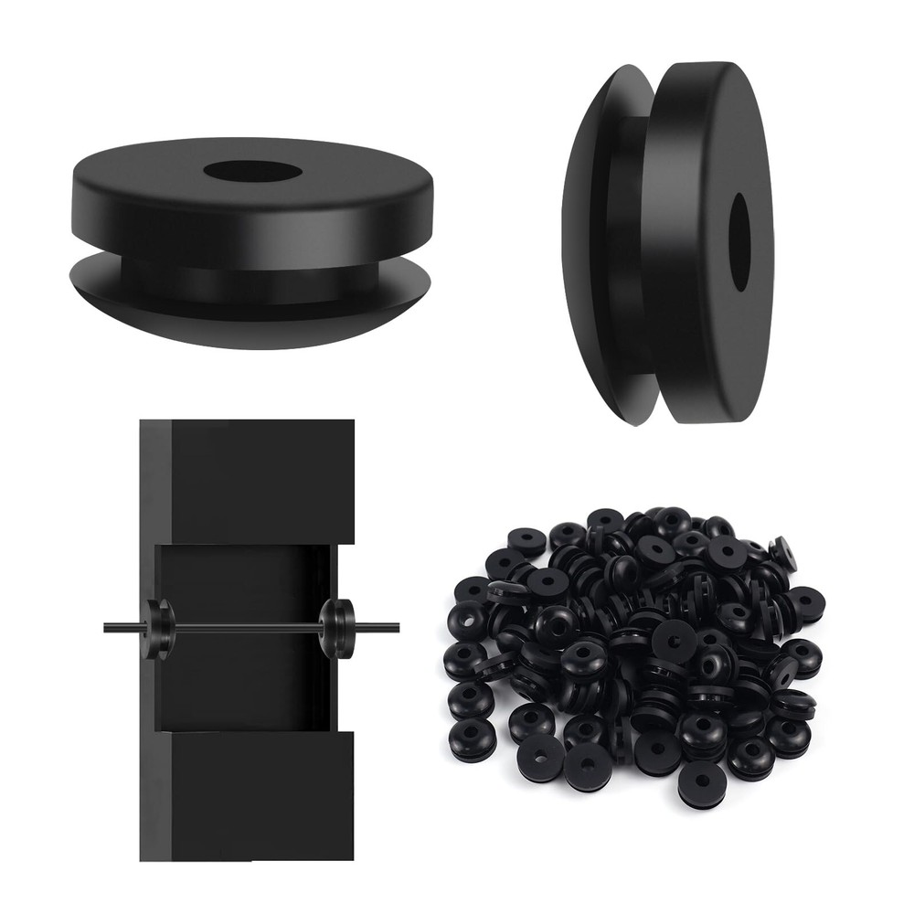 100Pack Black Rubber Grommets Level Stairs Angle Protector Sleeves, Cable Rai...