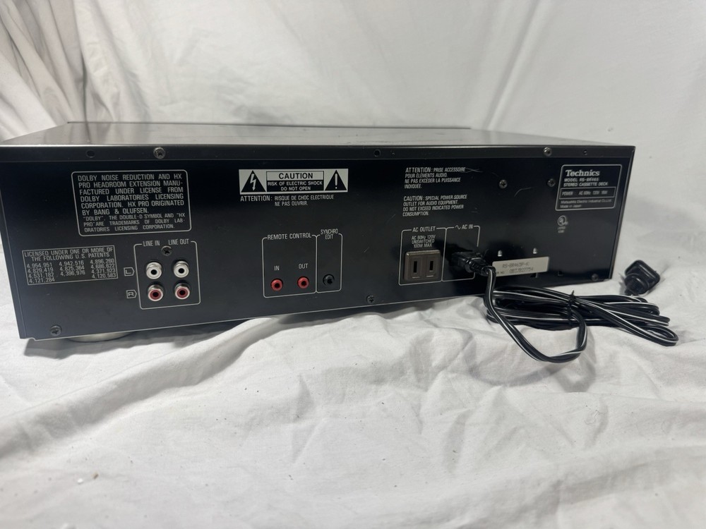 Technics RS-BR465 Stereo Cassette Deck Auto-Reverse Dolby HX Pro-Powers On-As Is