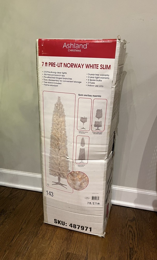7ft. Pre-Lit White Norway Artificial Pencil Christmas Tree, Clear Lights