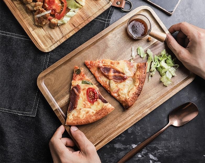 2 PCS Solid Acacia Wood Serving Trays Rectangular Wooden Serving Platters Nat...