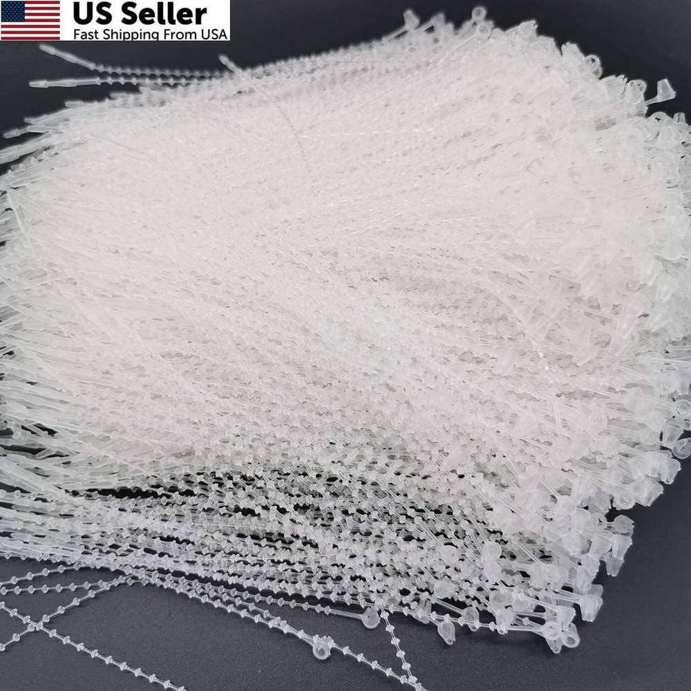1000pcs 5" Snap Lock Pin Security Beaded Loop Tag Fastener Plastic Tie White Set