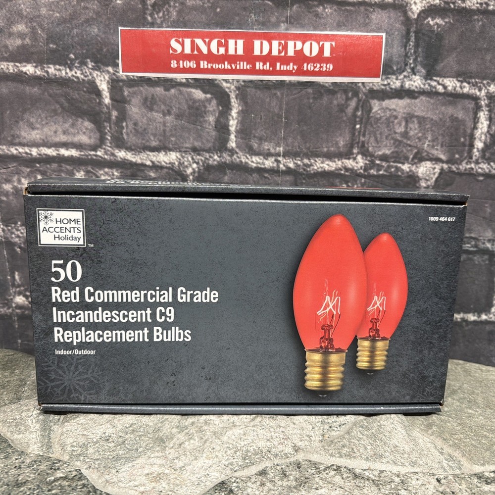 C9 RED Commercial Grade Incandescent Replacement Glass Bulbs String 50p (2pack)
