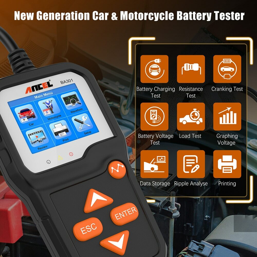 ANCEL BA101 Professional Battery Tester Digital Analyzer 12V 100-2000 CCA 220AH
