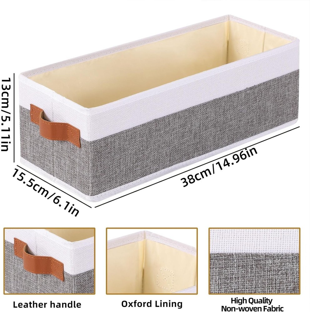 Foldable Open Storage Bins - Fabric Storage Containers with Leather Handles