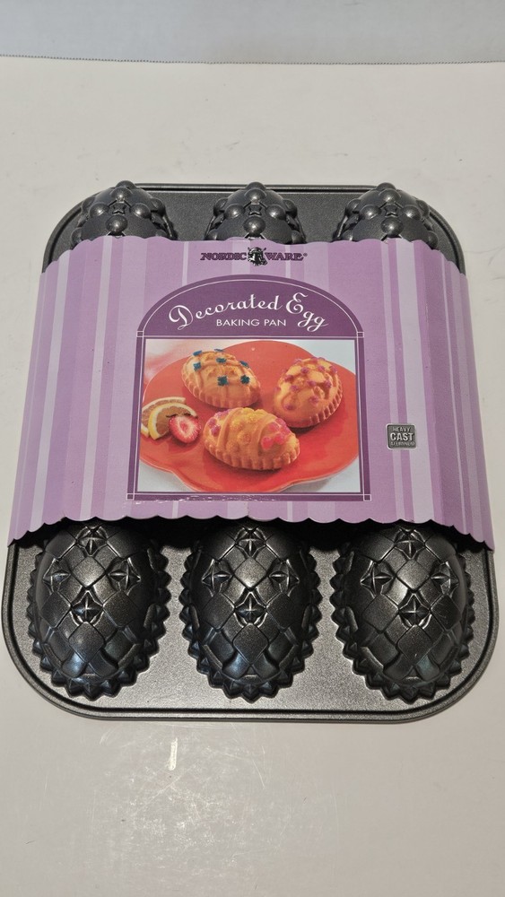 Nordic Ware Cast Aluminum Decorated Egg Baking Pan 9 Cup New