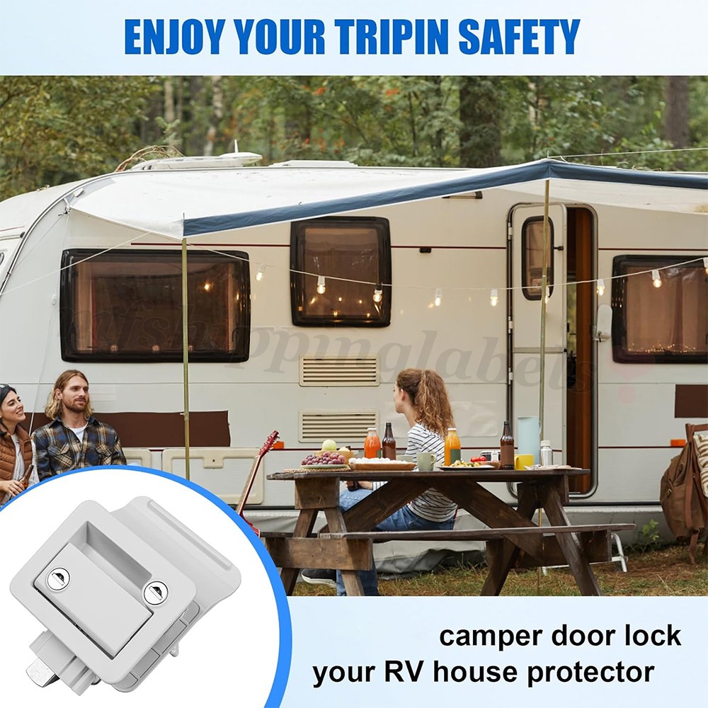 RV Paddle Entry Door Lock Latch Handle Knob Deadbolt For Camper Trailer White
