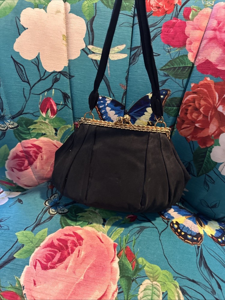 Vintage "After Five" Black Gold Frame Evening Bag Satin