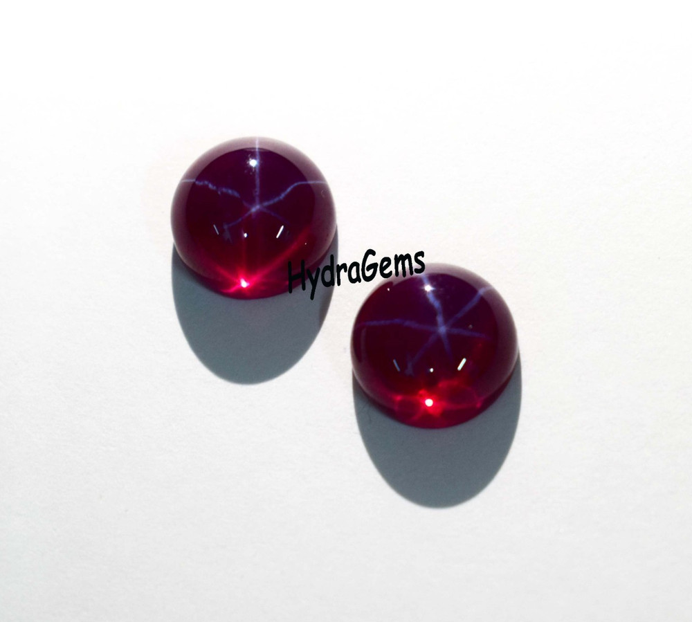 Natural Matching Pair 6 Rays Star Ruby Cabochon Lot Round Cut Red Star Ruby Gem