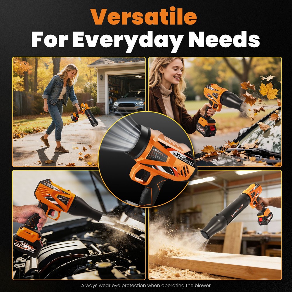 Brushless Cordless Leaf Blower 21V 550 CFM Variable Speed 2 Batteries