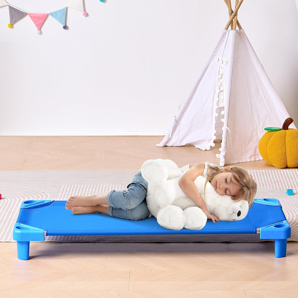 Portable Stackable Kiddie Cots - Pack of 4 for Toddler Naptime, Blue