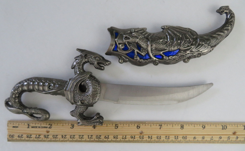 10" Fantasy Dragon Handle Fixed Blade Dagger Sword Knife Medieval Standing w/Box