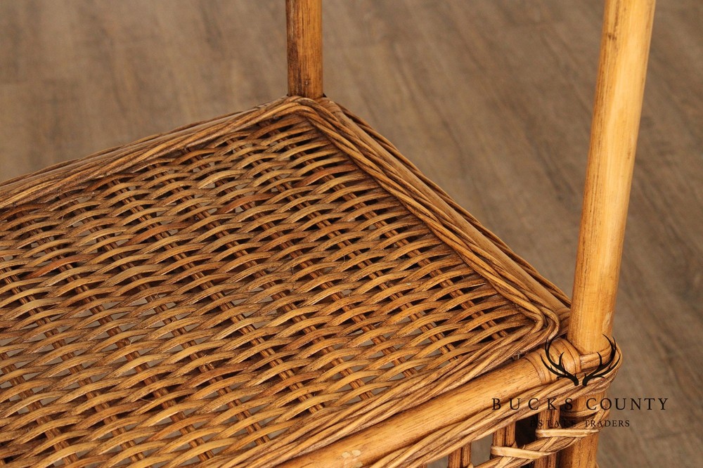 Vintage Bamboo and Wicker Etagere