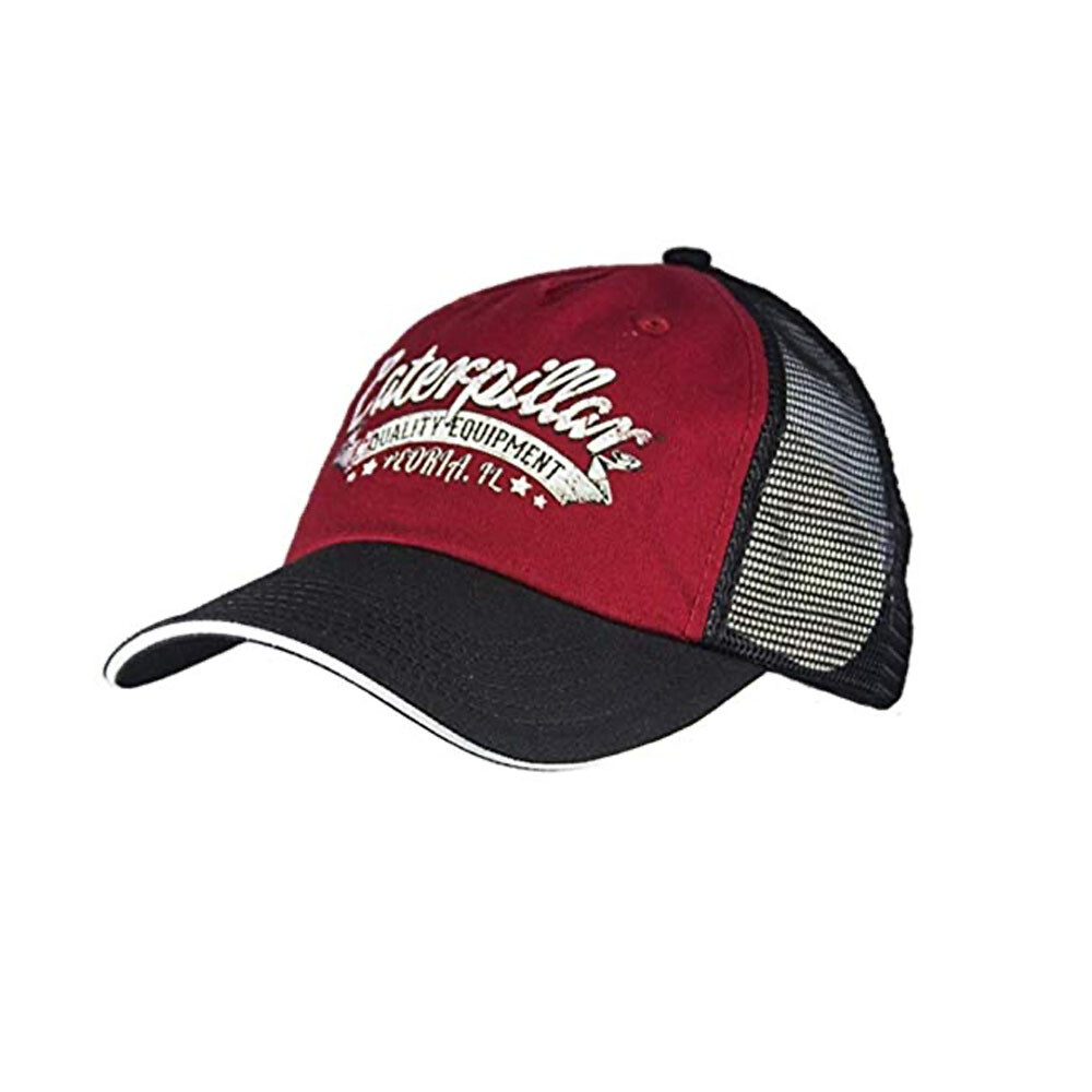 Caterpillar CAT Quality Equipment Maroon Red & Black Script Mesh Cap/H