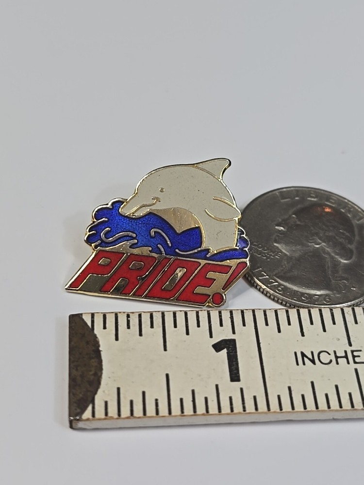 Dolphin Pride Mascot Lapel Pin Red Blue & Gray