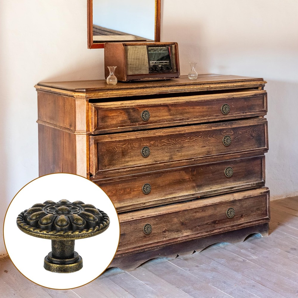 JJUNW 8 Pack Antique Brass Drawer Knobs, Vintage Dresser Drawers Knobs, Solid...
