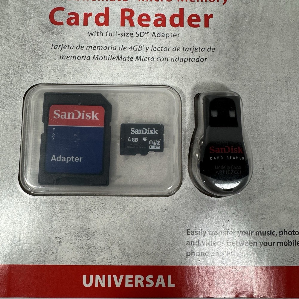 Verizon Sandisk 4GB Memory Card & MobileMate Micro Memory Card Reader