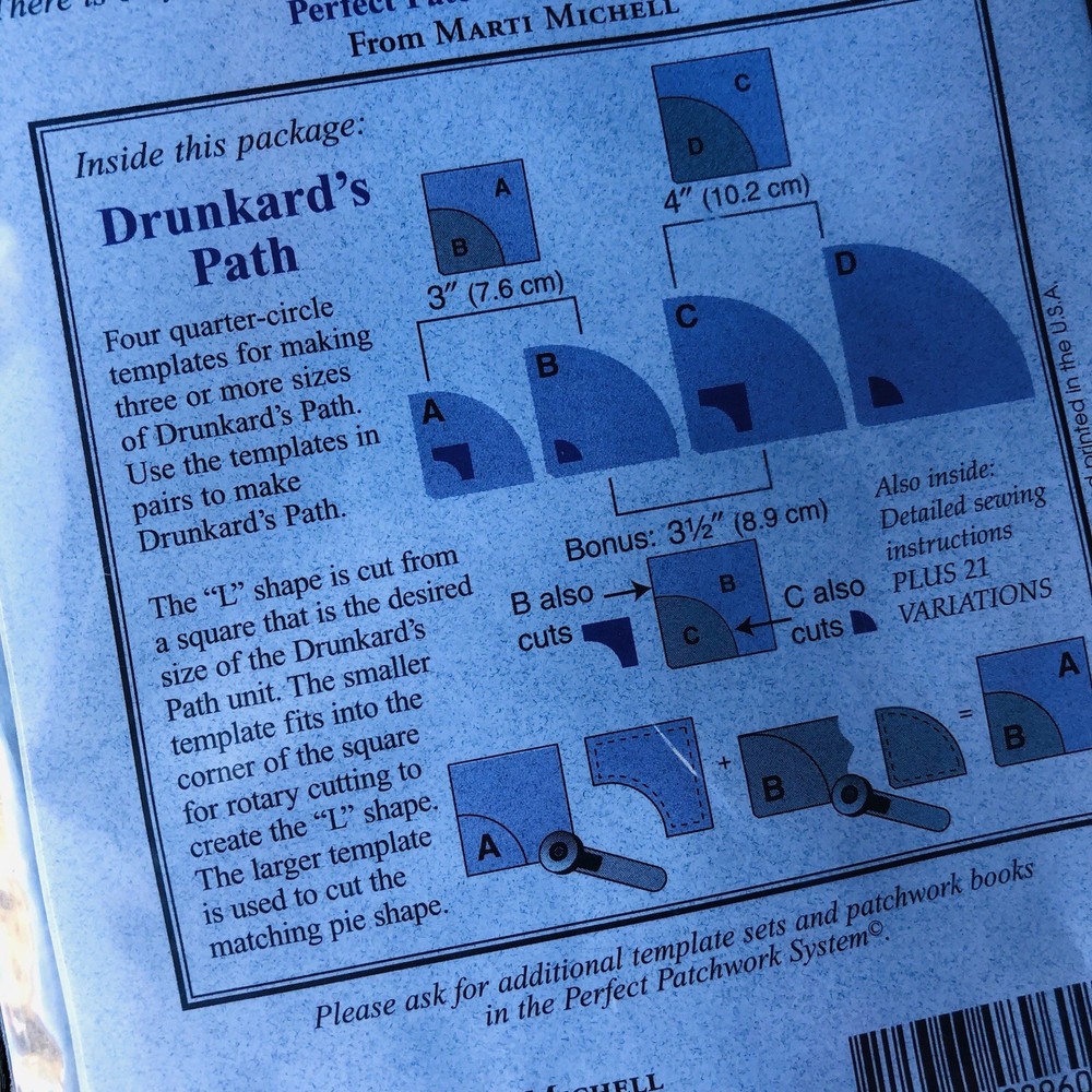Marti Michell Perfect Patchwork Templates 'Drunkard's Path' Set #8960 4 Piece