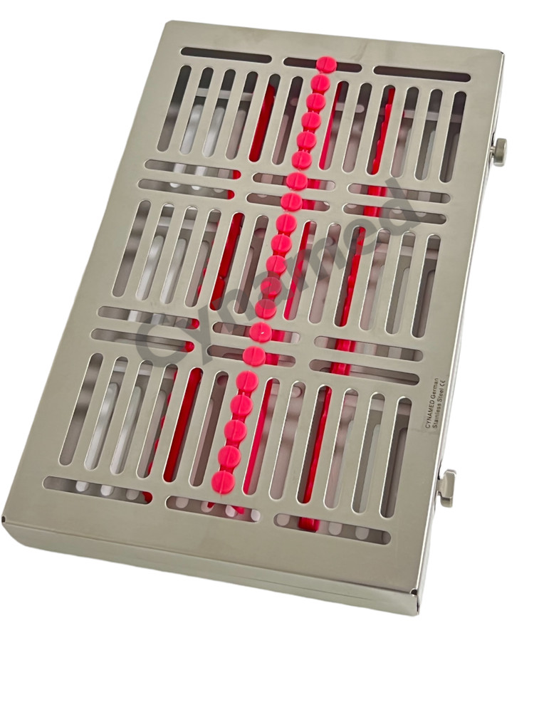 Set of 2 Sterilization Box with Pink Silicone Inserts, 2 Button Lock, Detachable